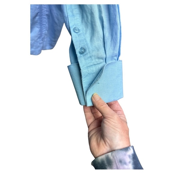 Men's Blue 100% Linen Long Sleeve Shirt Size 2XL - Picture 4 of 7
